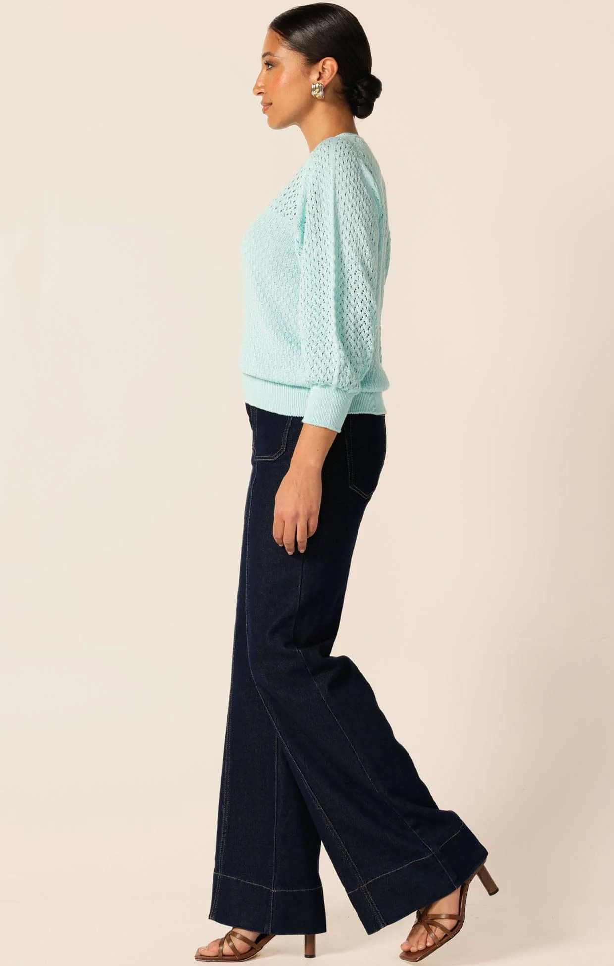 3/4 SLEEVE RIPPLE KNIT TOP IN AQUAMARINE - Image 4