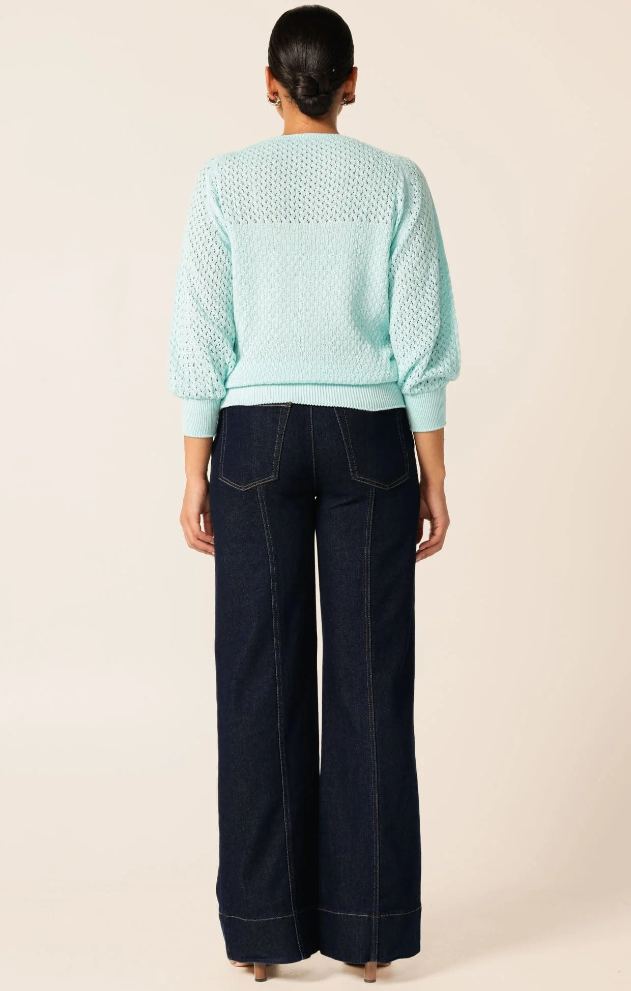 3/4 SLEEVE RIPPLE KNIT TOP IN AQUAMARINE - Image 5