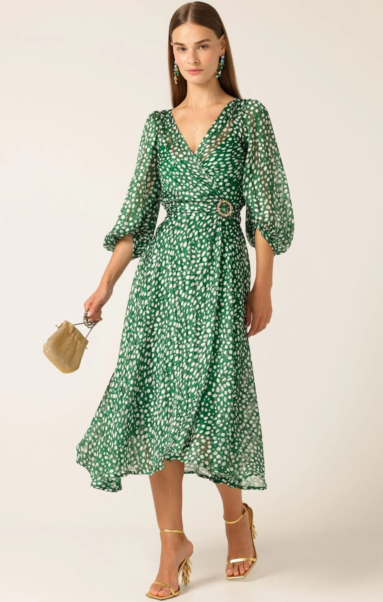 CLOUDLAND WRAP DRESS GREEN WHITE SPOT - Image 3
