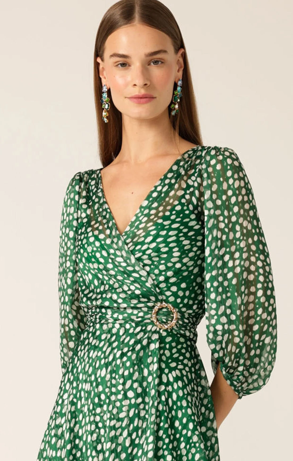 CLOUDLAND WRAP DRESS GREEN WHITE SPOT - Image 4