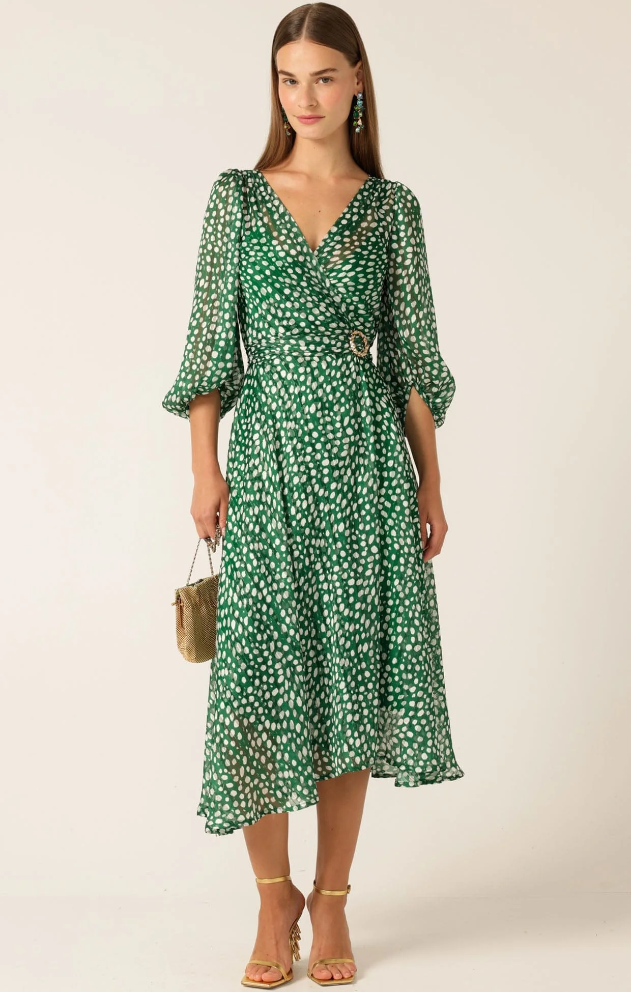 CLOUDLAND WRAP DRESS GREEN WHITE SPOT - Image 5