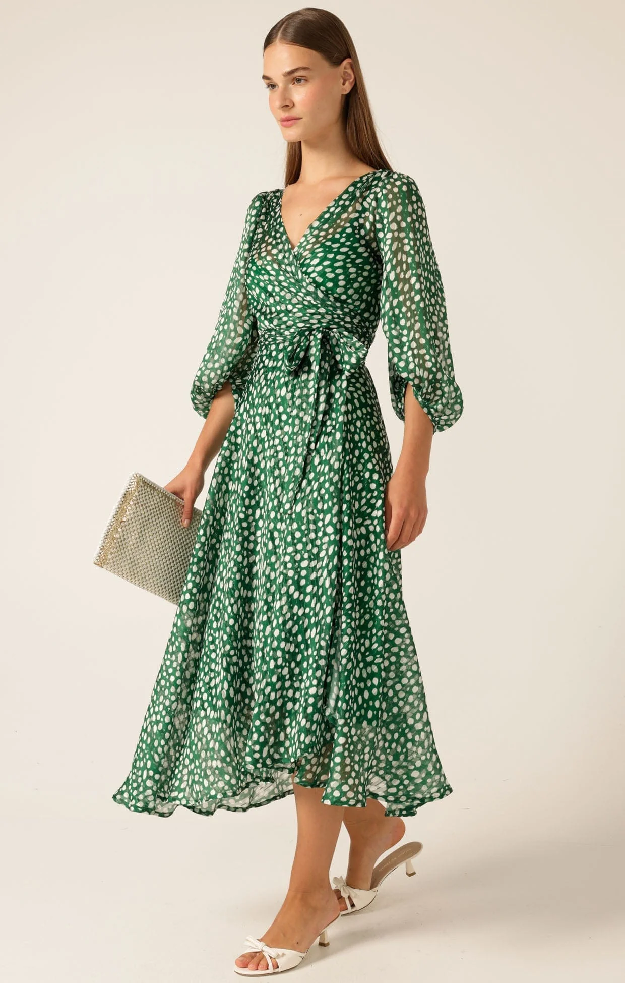CLOUDLAND WRAP DRESS GREEN WHITE SPOT - Image 6