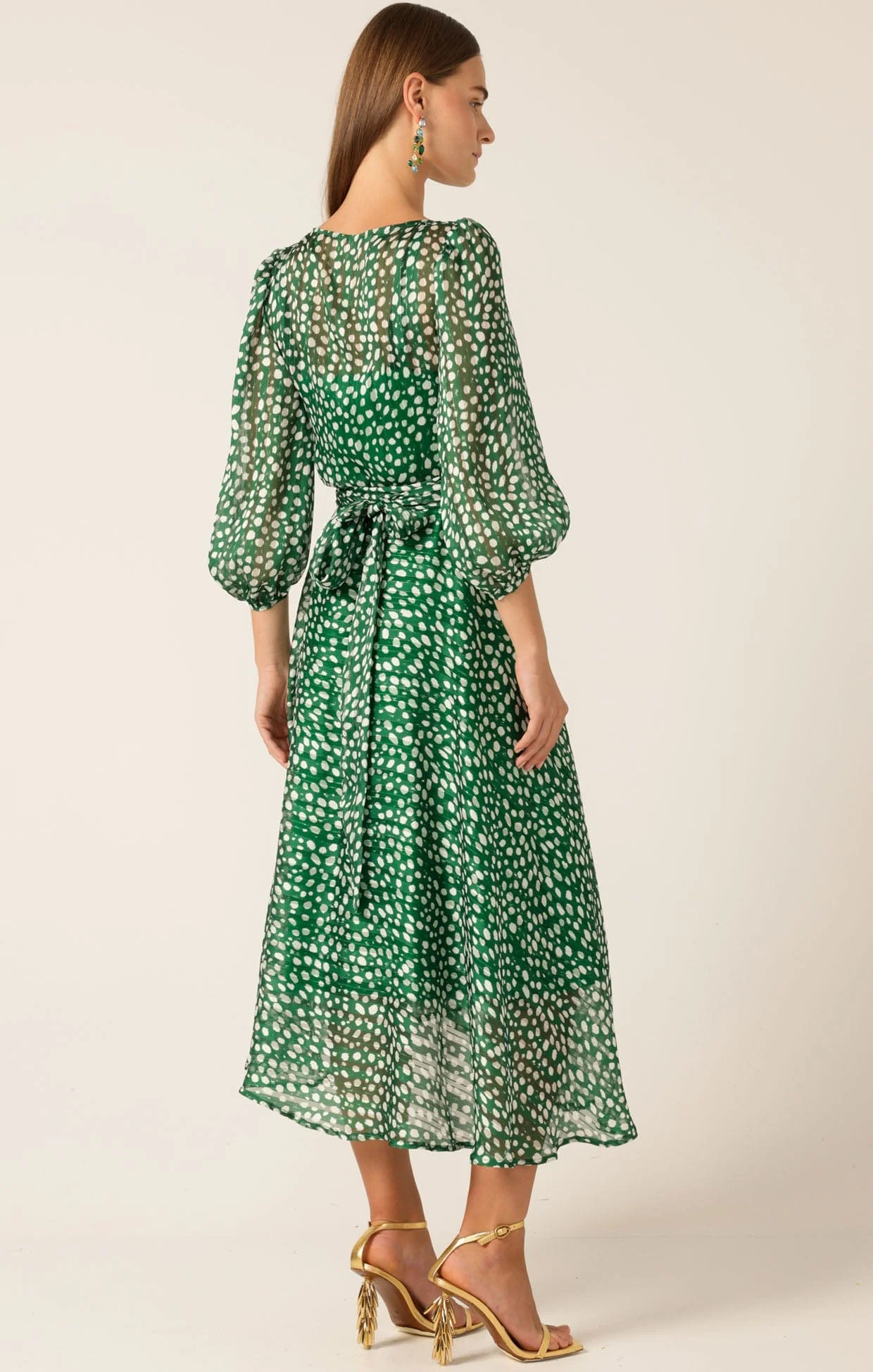 CLOUDLAND WRAP DRESS GREEN WHITE SPOT - Image 7