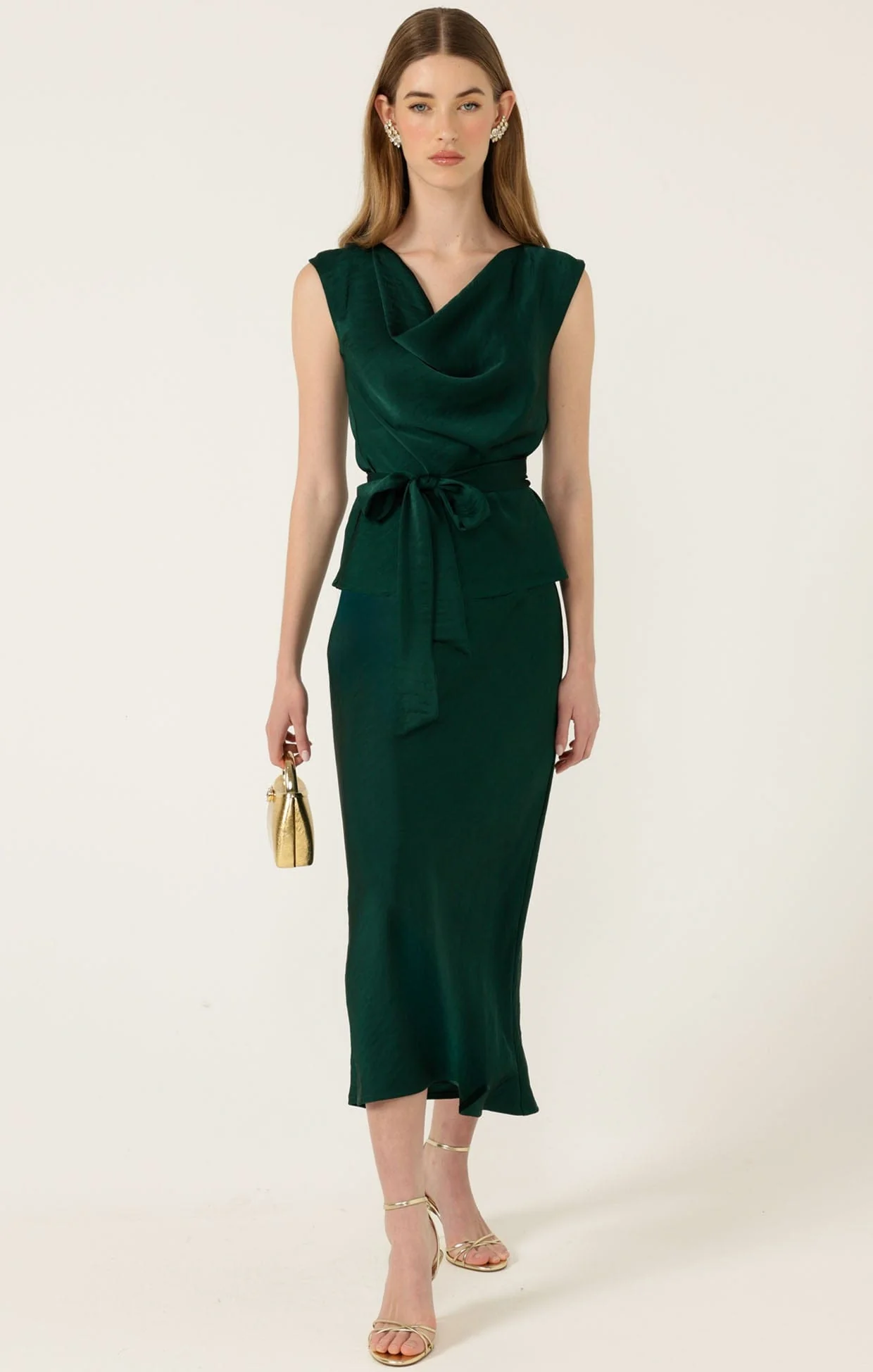 LUXE COWL BIAS TOP IN EMERALD - Image 8