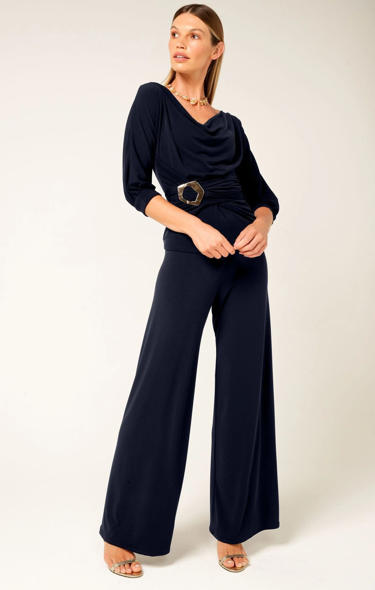 COWL TIE DRAPE TOP IN NAVY - Image 4
