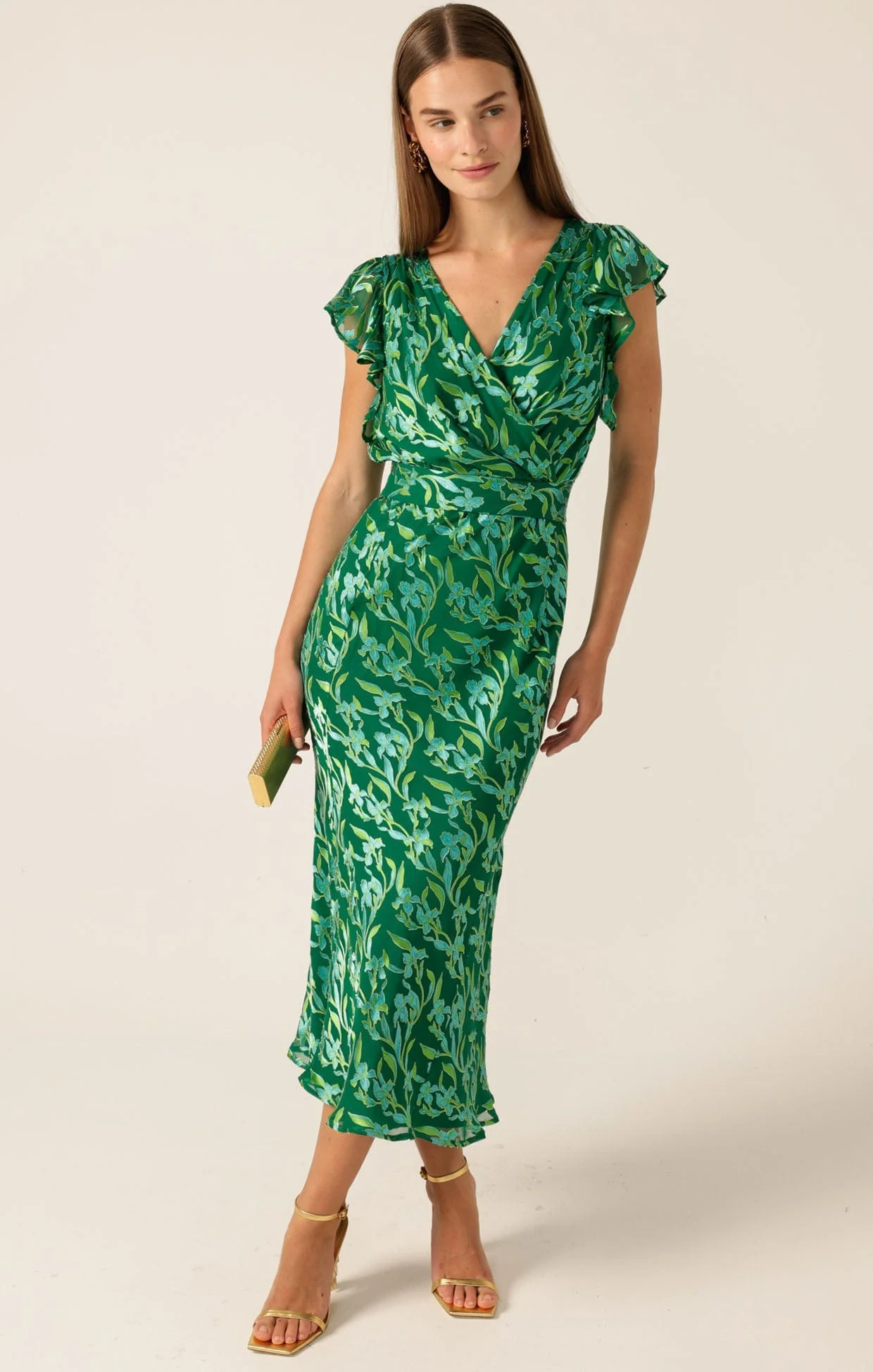 FLEUR DE LYS MIDI DRESS IN GREEN BOTANICAL - Image 3