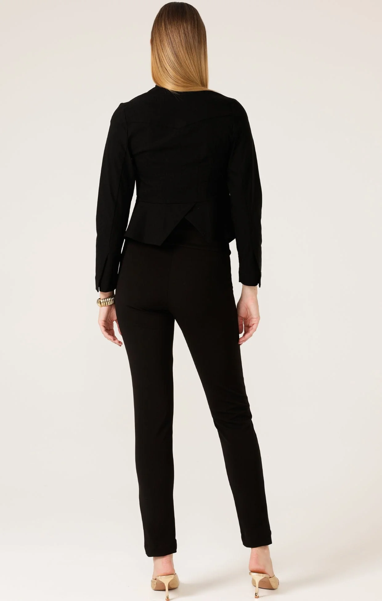 FRONT ZIP PEPLUM JACKET IN BLACK - Image 7