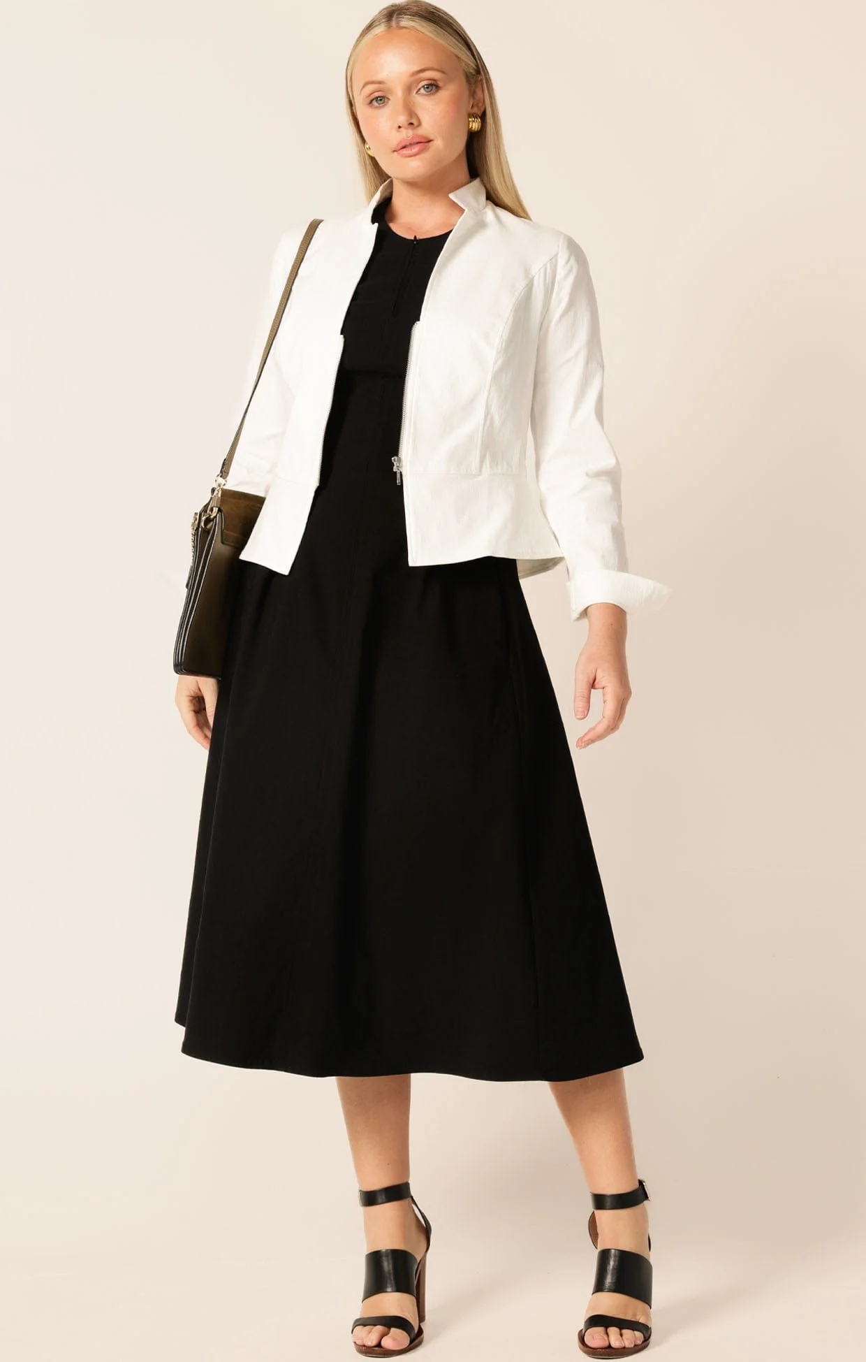 FRONT ZIP PEPLUM JACKET IN WHITE - Image 3