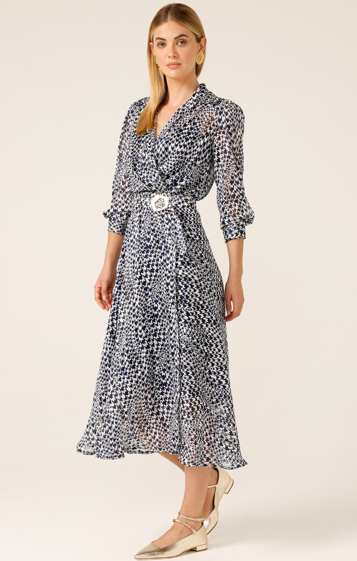 HERRINGBONE DRESS IN NAVY WHITE CHECK - Image 3