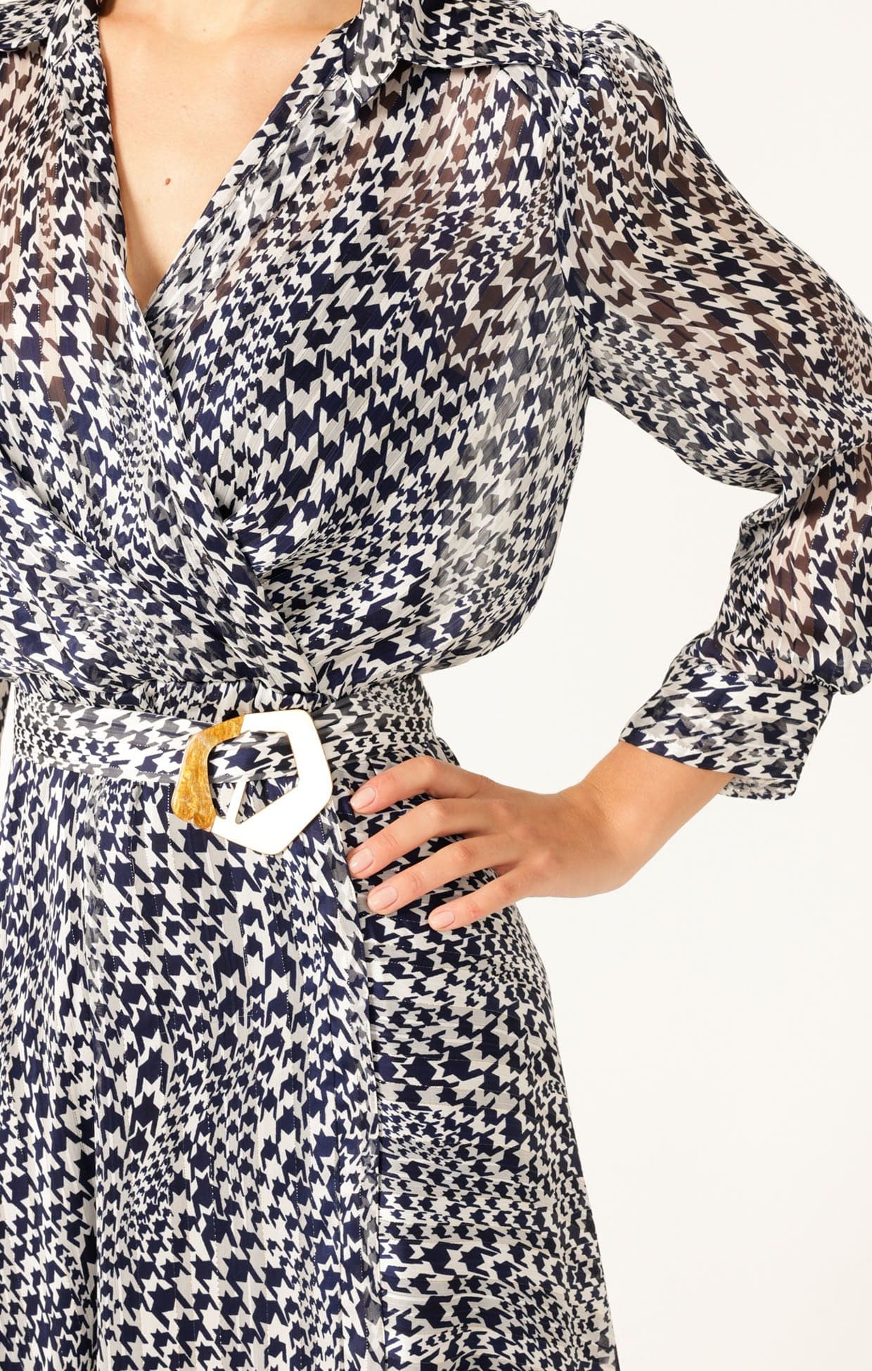 HERRINGBONE DRESS IN NAVY WHITE CHECK - Image 4