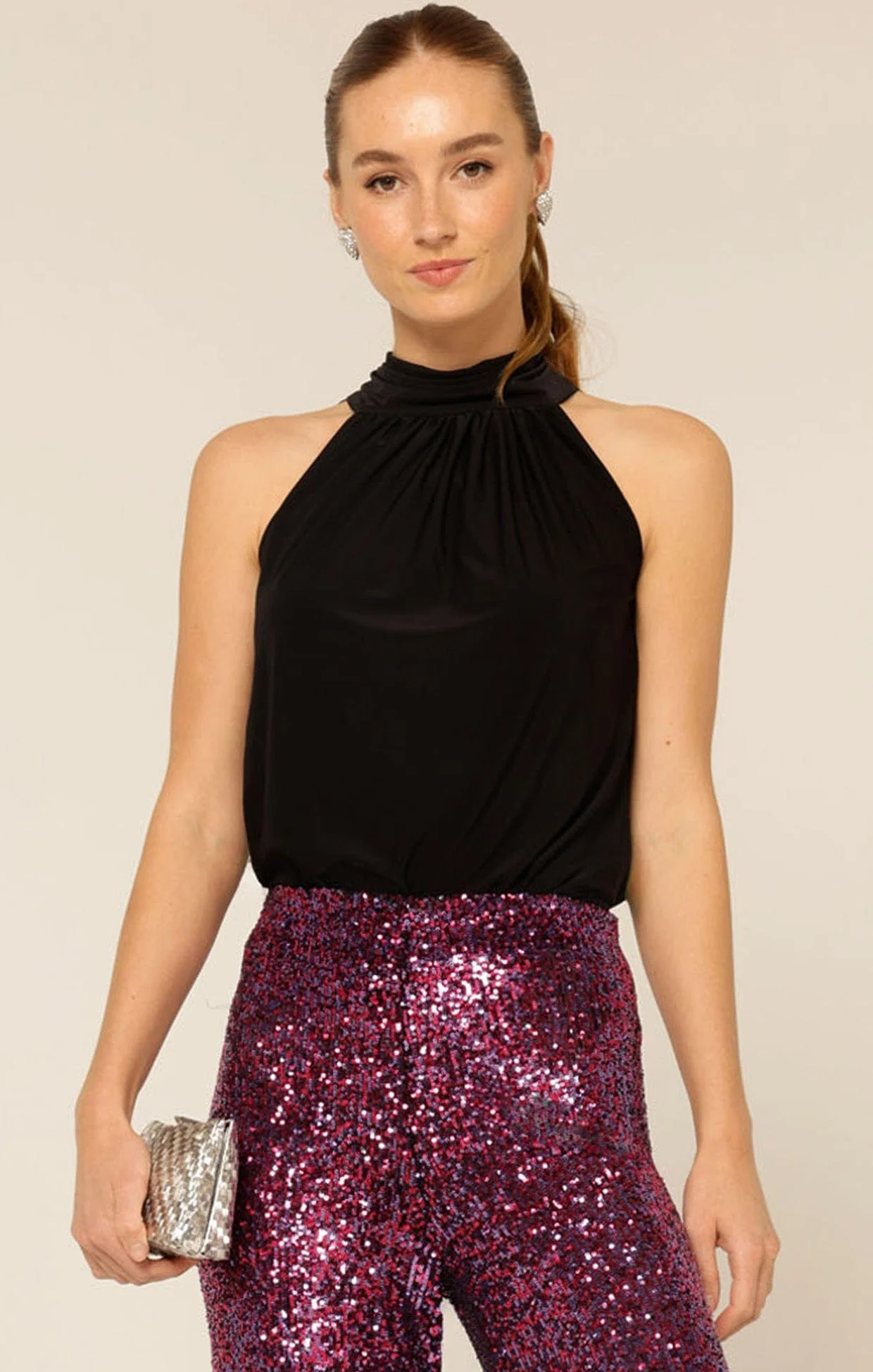 HIGH NECK TIE TOP IN BLACK - Image 6