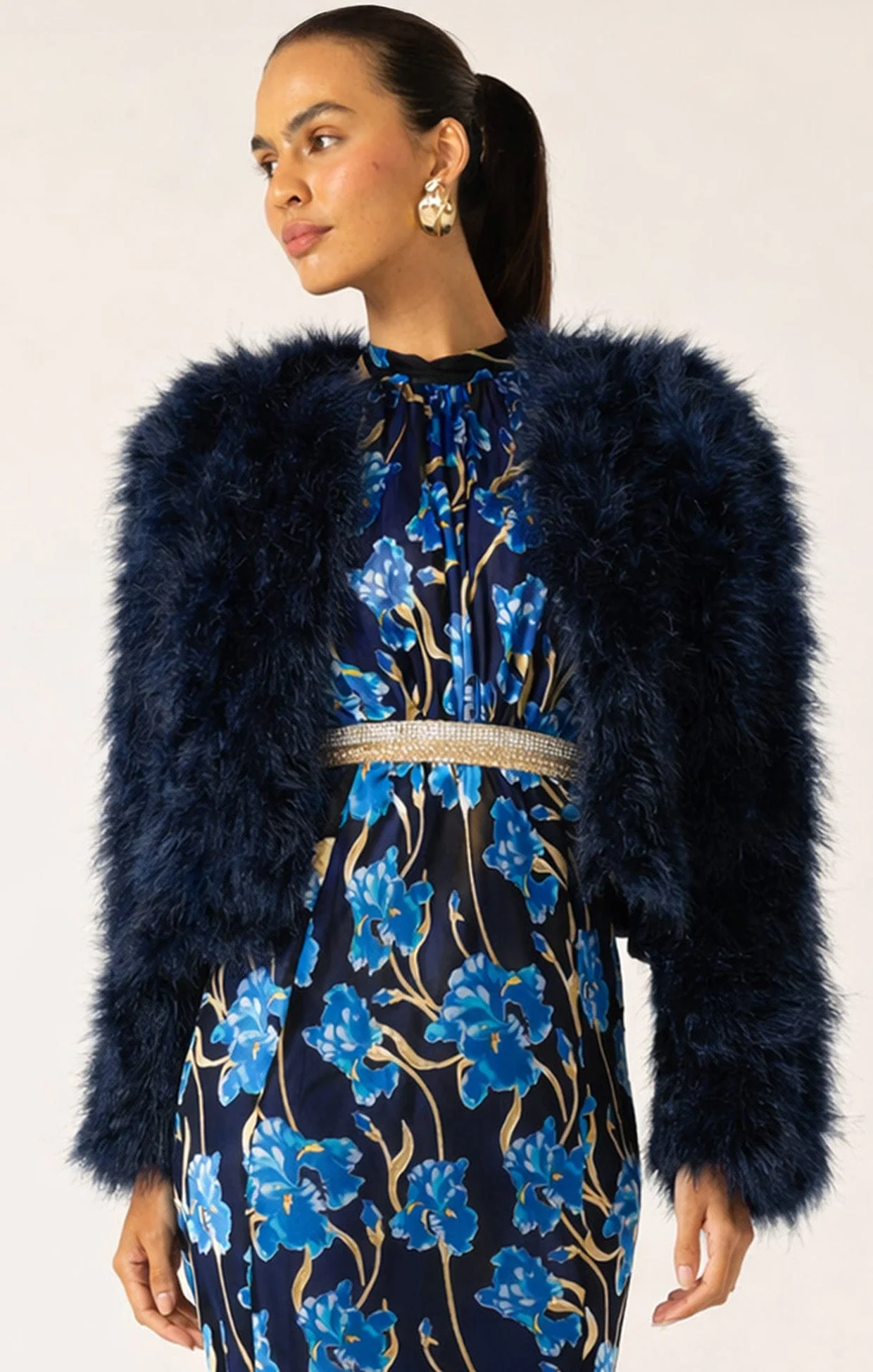 LUXE FEATHER JACKET IN NAVY - Image 3