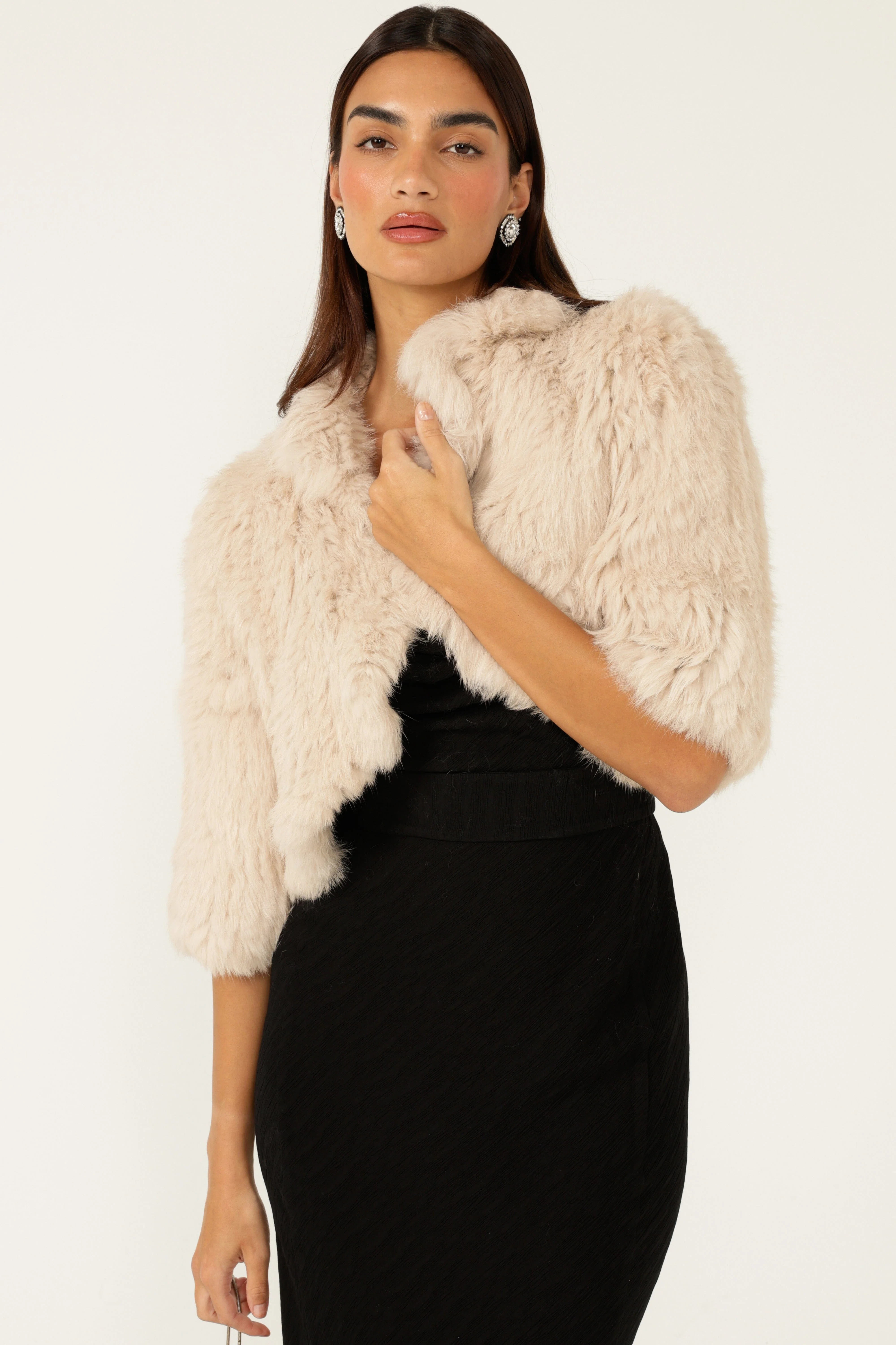 LUXE FUR BOLERO IN OATMEAL - Image 3