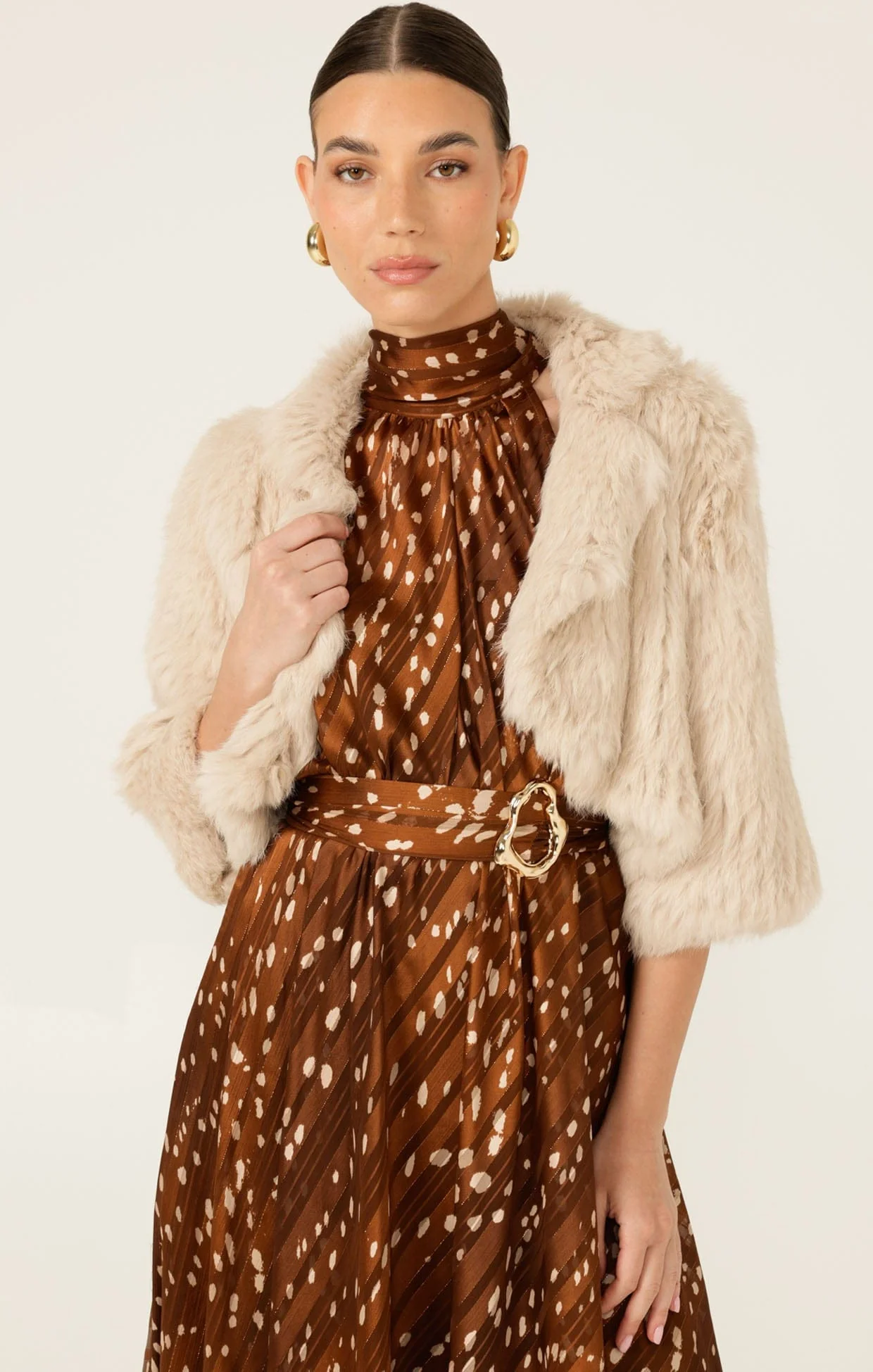 LUXE FUR BOLERO IN OATMEAL - Image 4