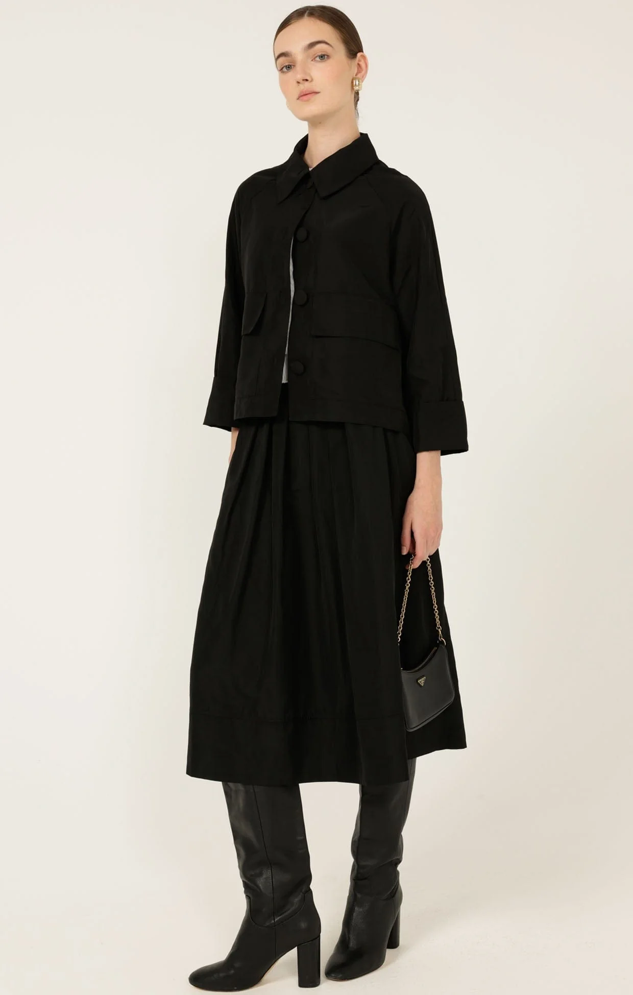 PLEATED A-LINE SKIRT IN BLACK - Image 3