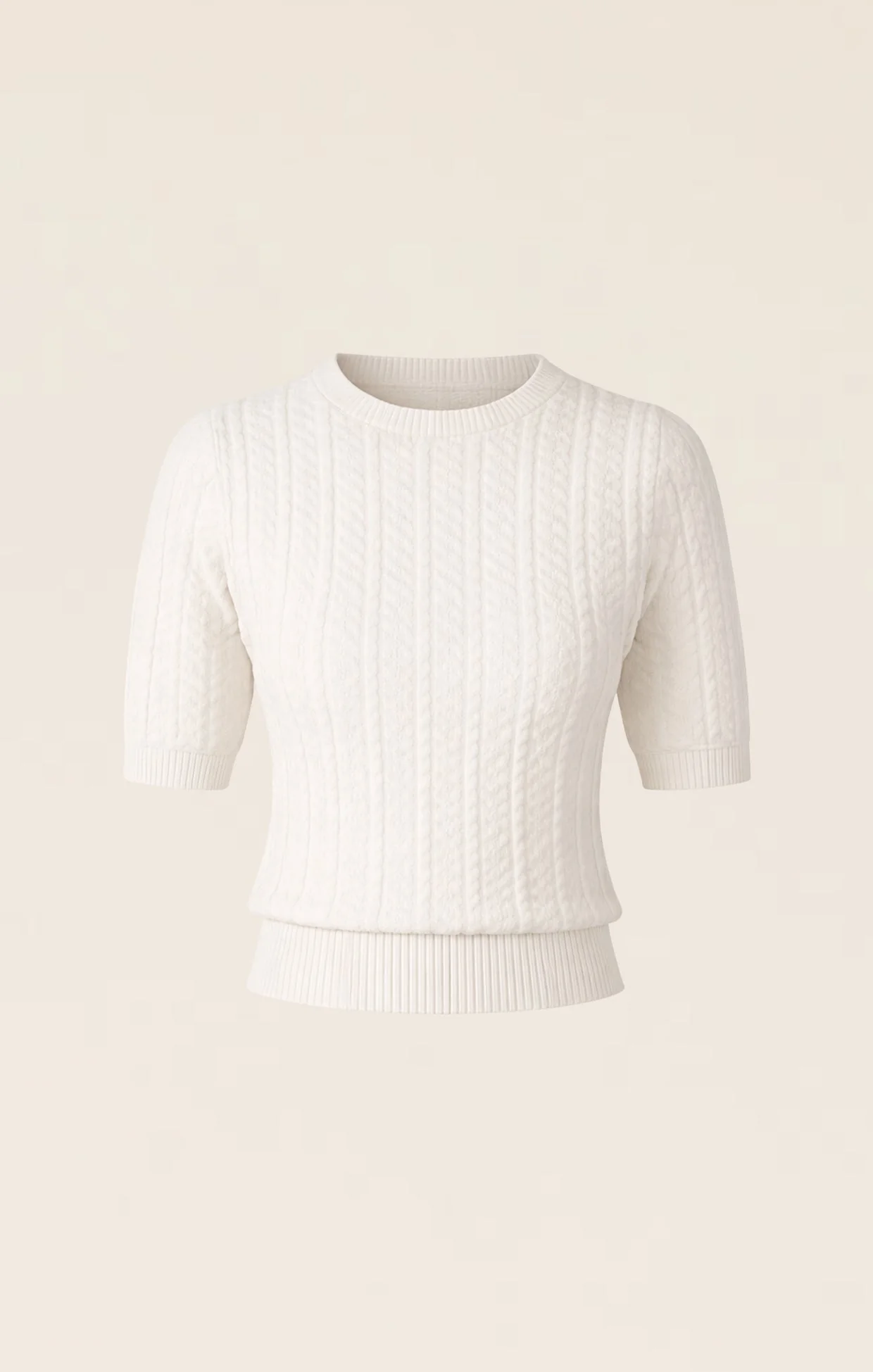 SHORT SLEEVE CHEVRON KNIT TOP IN IVORY - Image 10