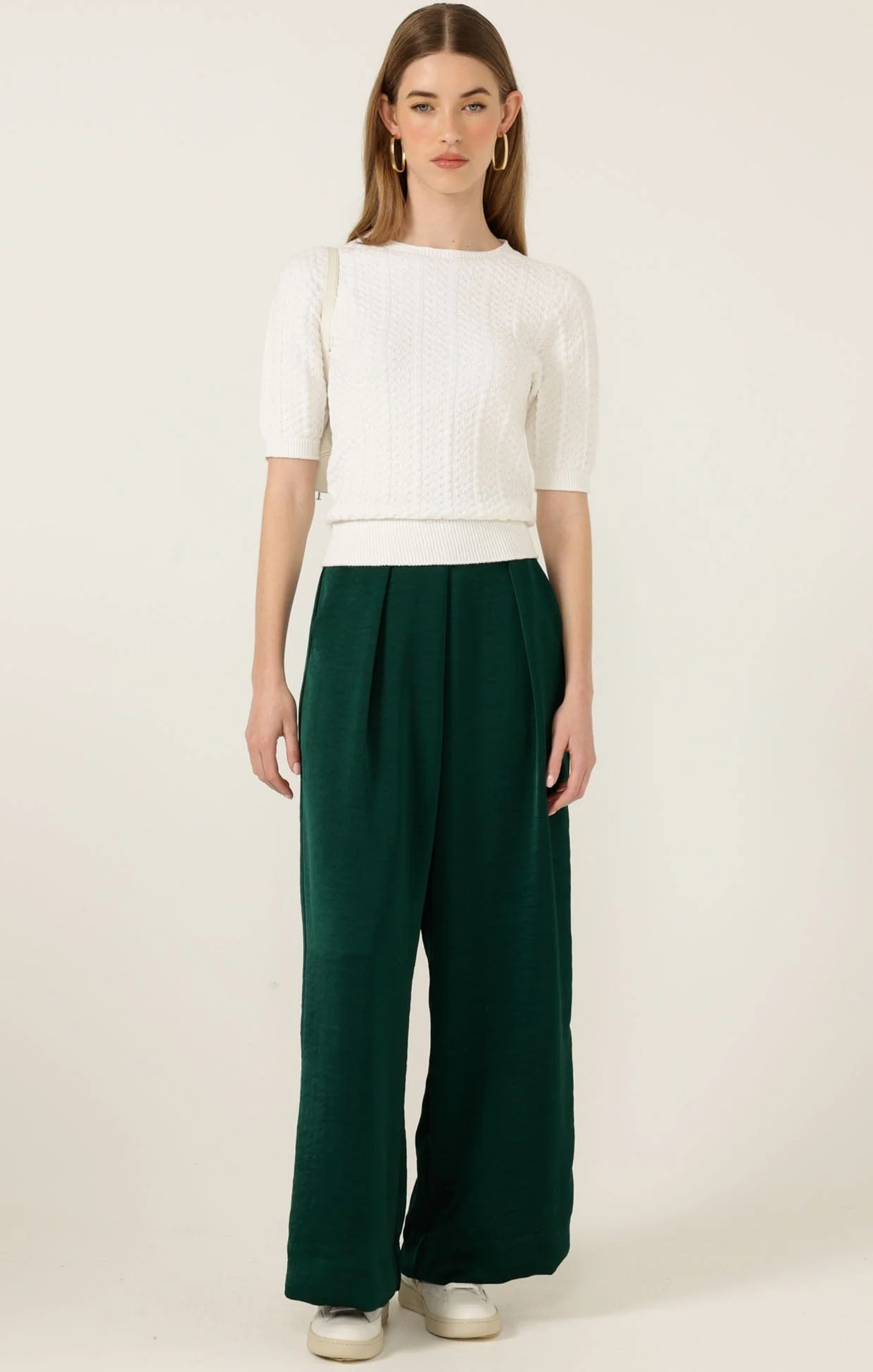 SHORT SLEEVE CHEVRON KNIT TOP IN IVORY - Image 5