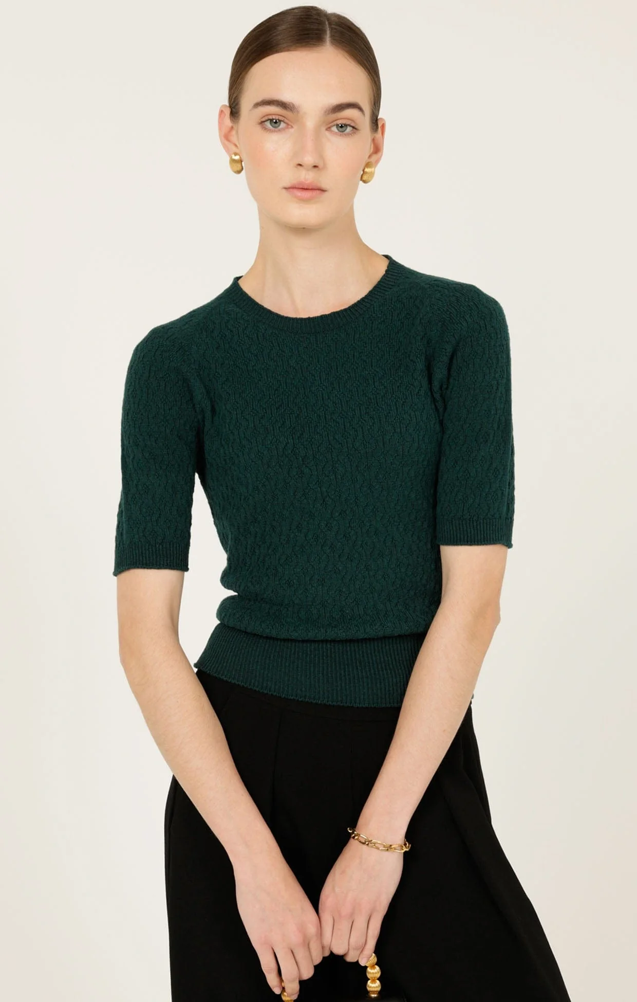 SHORT SLEEVE GROVE KNIT TOP IN FOREST - Image 6