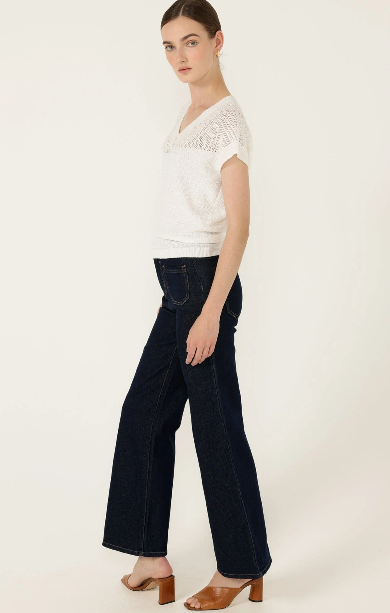 V NECK MESH KNIT TOP IN ICE WATER - Image 4