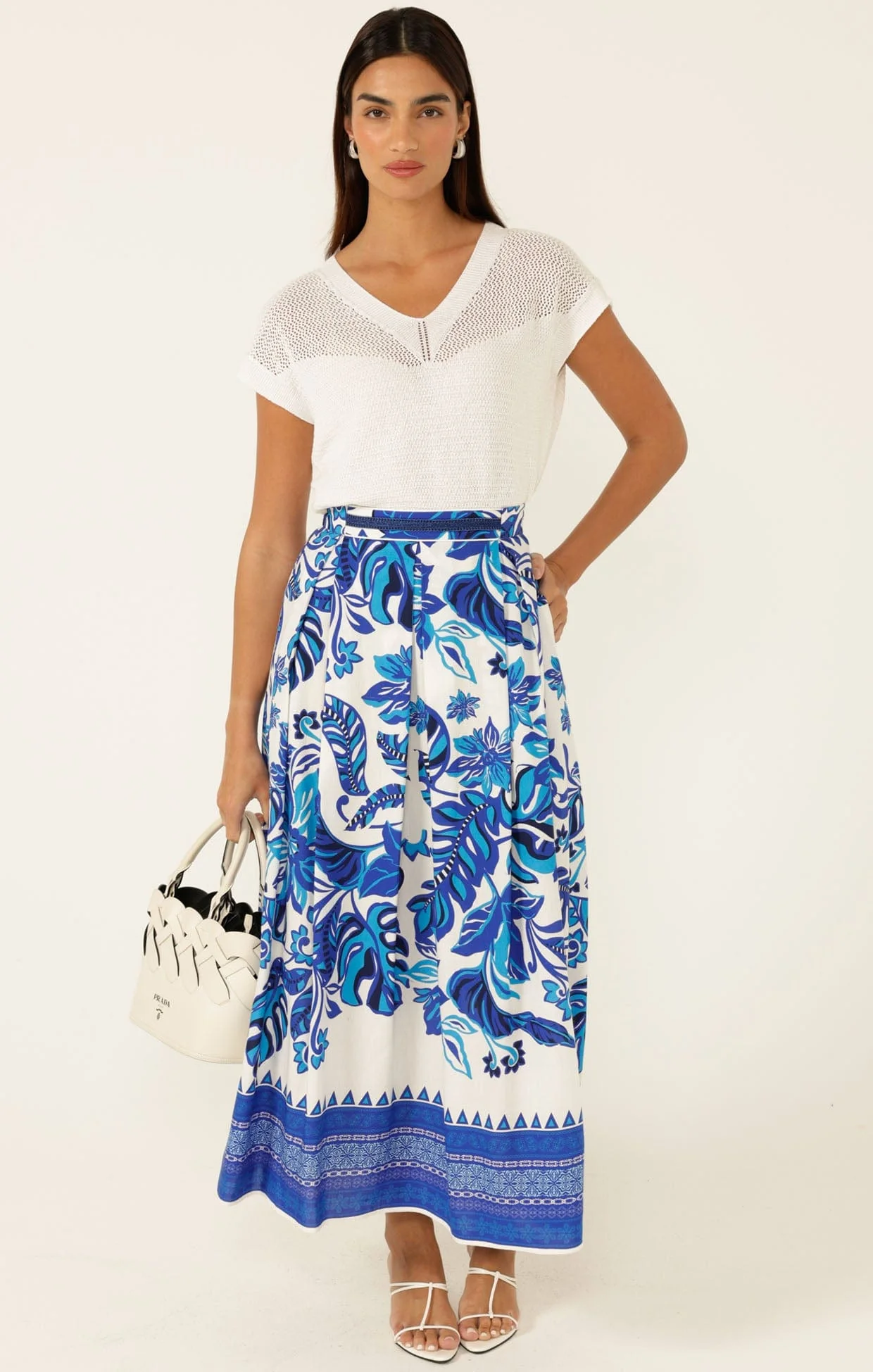 V NECK MESH KNIT TOP IN ICE WATER - Image 8