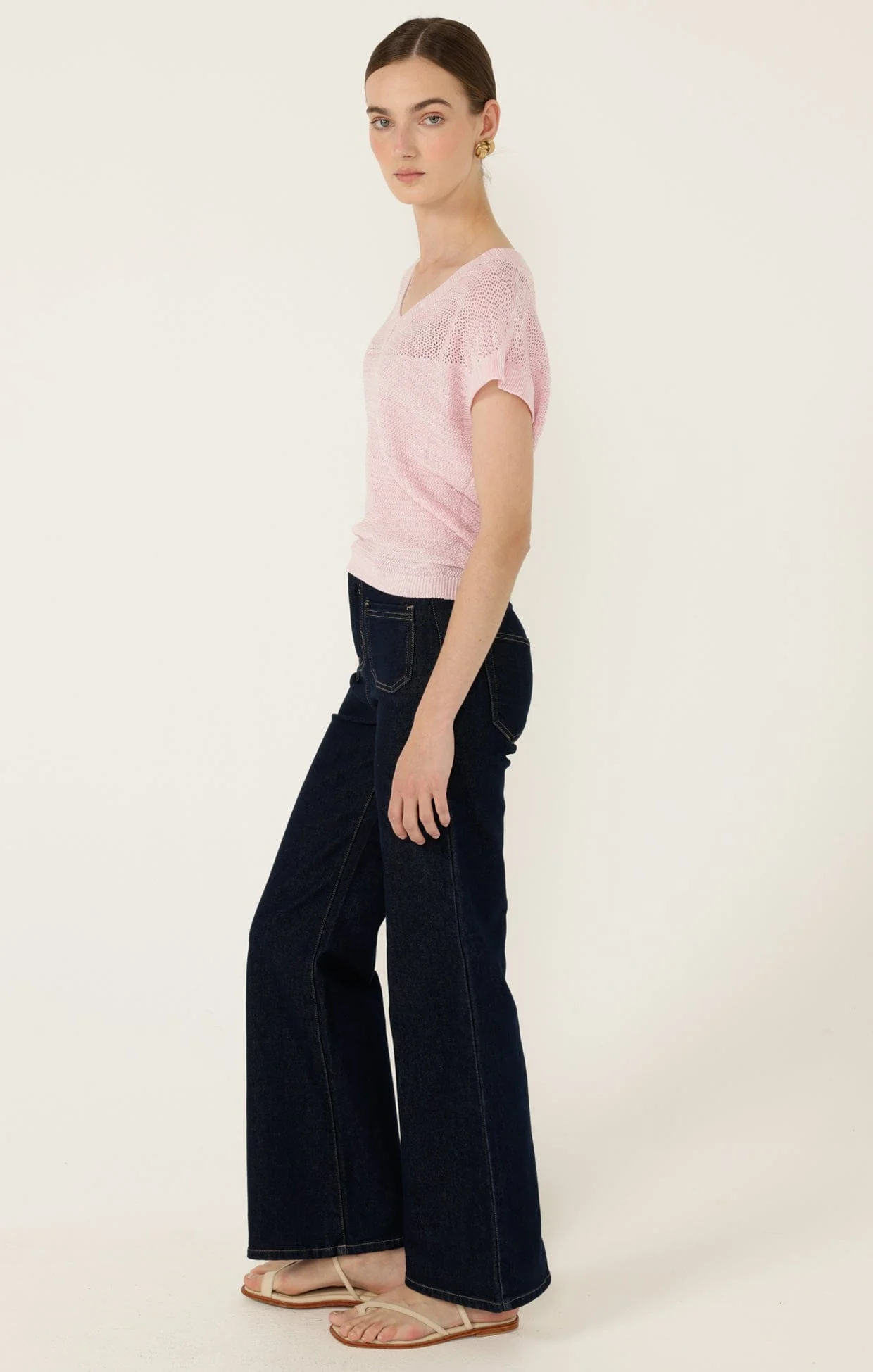 V NECK MESH KNIT TOP IN WILD ROSE - Image 5