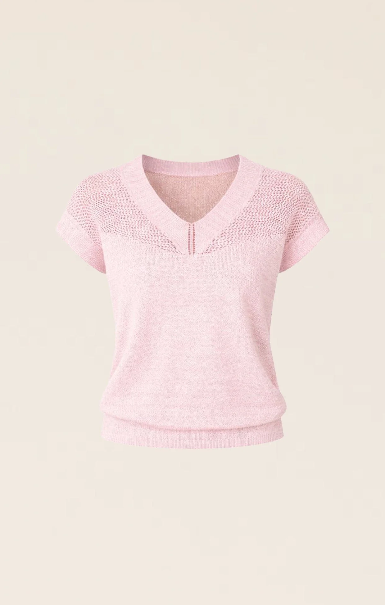 V NECK MESH KNIT TOP IN WILD ROSE - Image 7