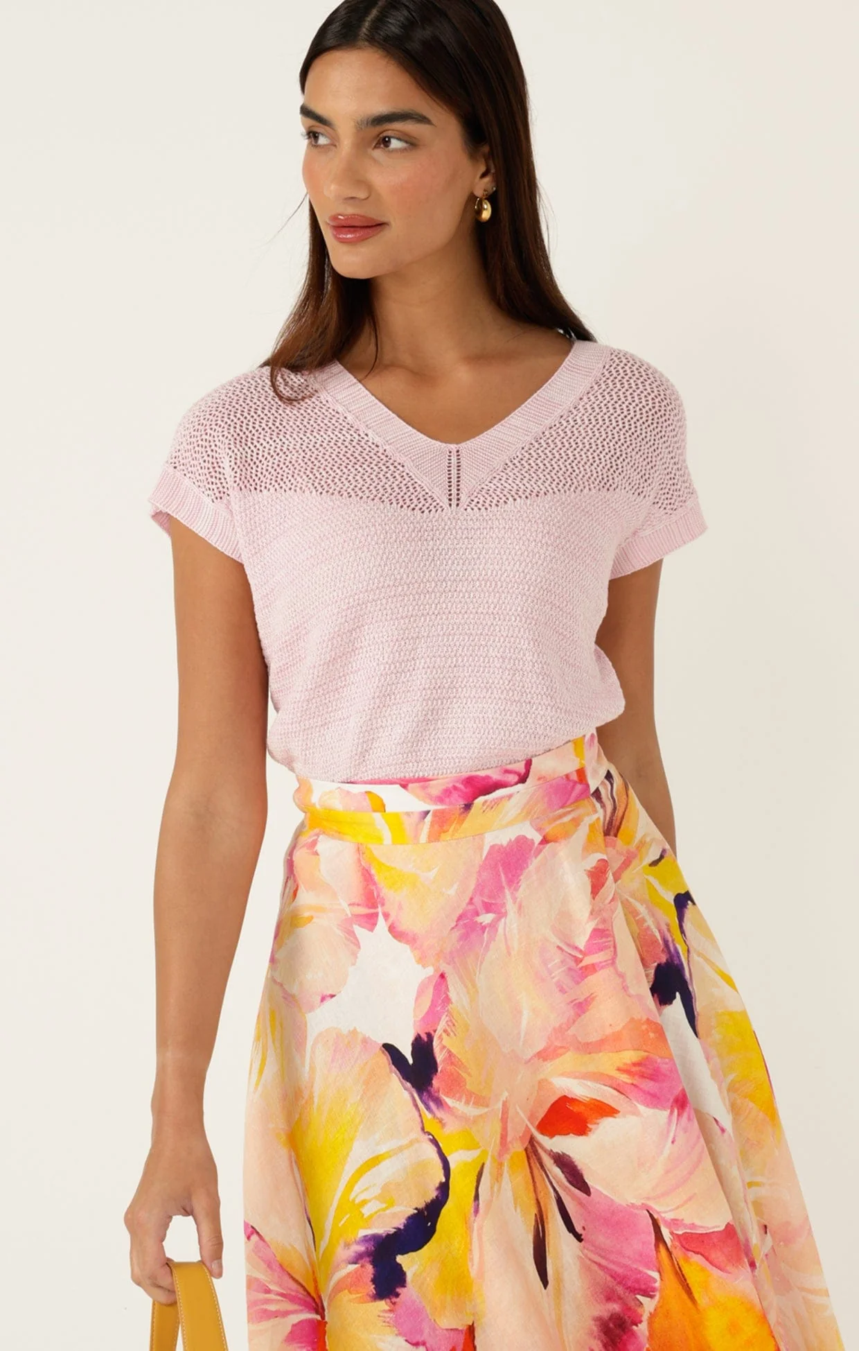 V NECK MESH KNIT TOP IN WILD ROSE - Image 8